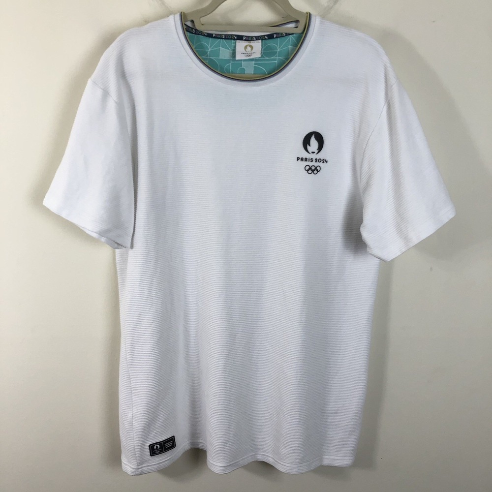Paris 2024 Olympics Collection Exclusive Quilted T-Shirt Mens Sz XL White *Flaw*